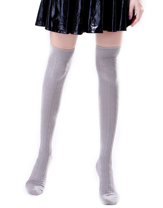HDE Womens Opaque Solid Color Cable Knit Over the Knee Thigh High Stocking Socks