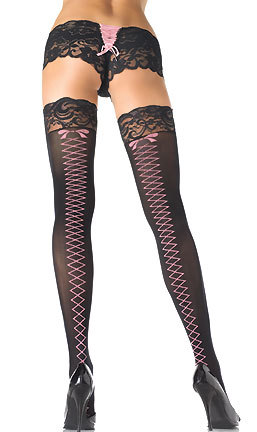 Pink Bow Back Lace Stockings